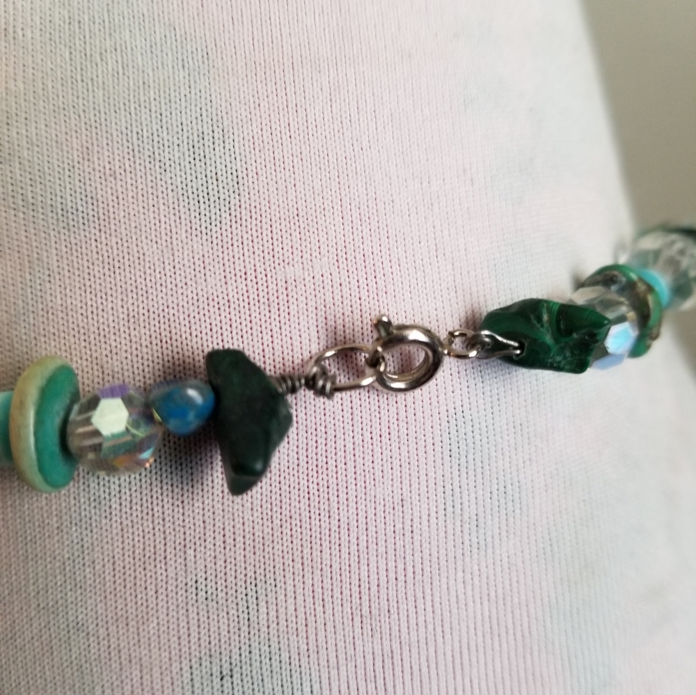 Handmade necklace with malachite and turquoise silver beaded southwestern - Picture 7 of 17